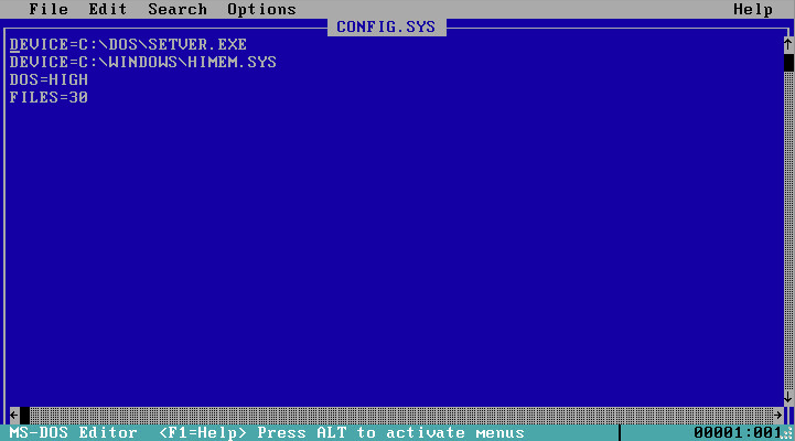 Editing CONFIG.SYS