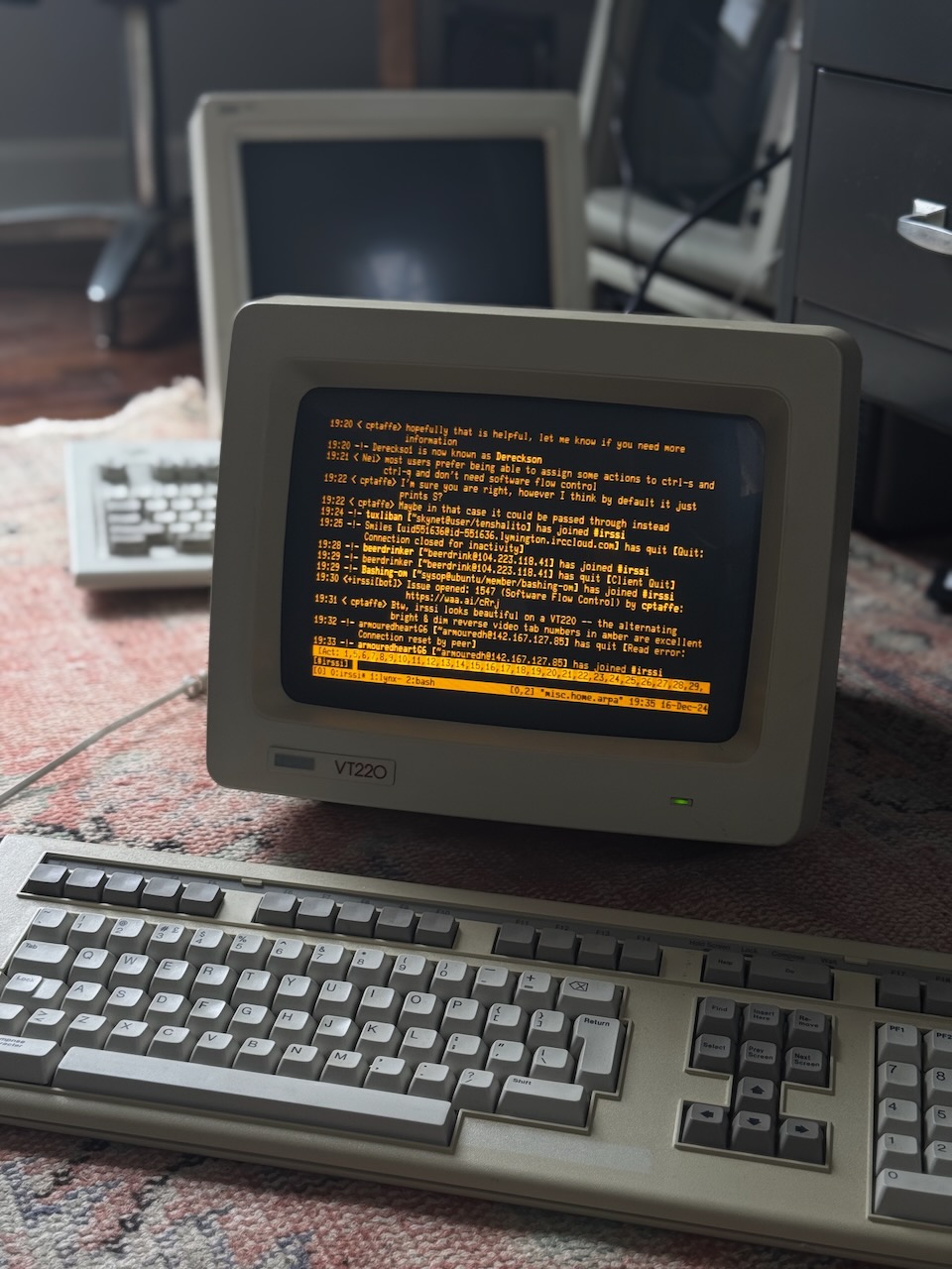 The irssi IRC client viewing #irssi on a VT220 terminal